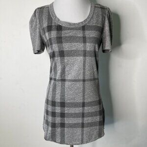 Burberry Brit Gray Nova Check Plaid Scoop Neck Puff Sleeve T-Shirt Size Small